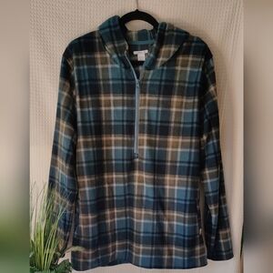 O'Neill Women's Hooded Quarter Zip Fleece Jacket, Blue-Green Plaid Size XXL